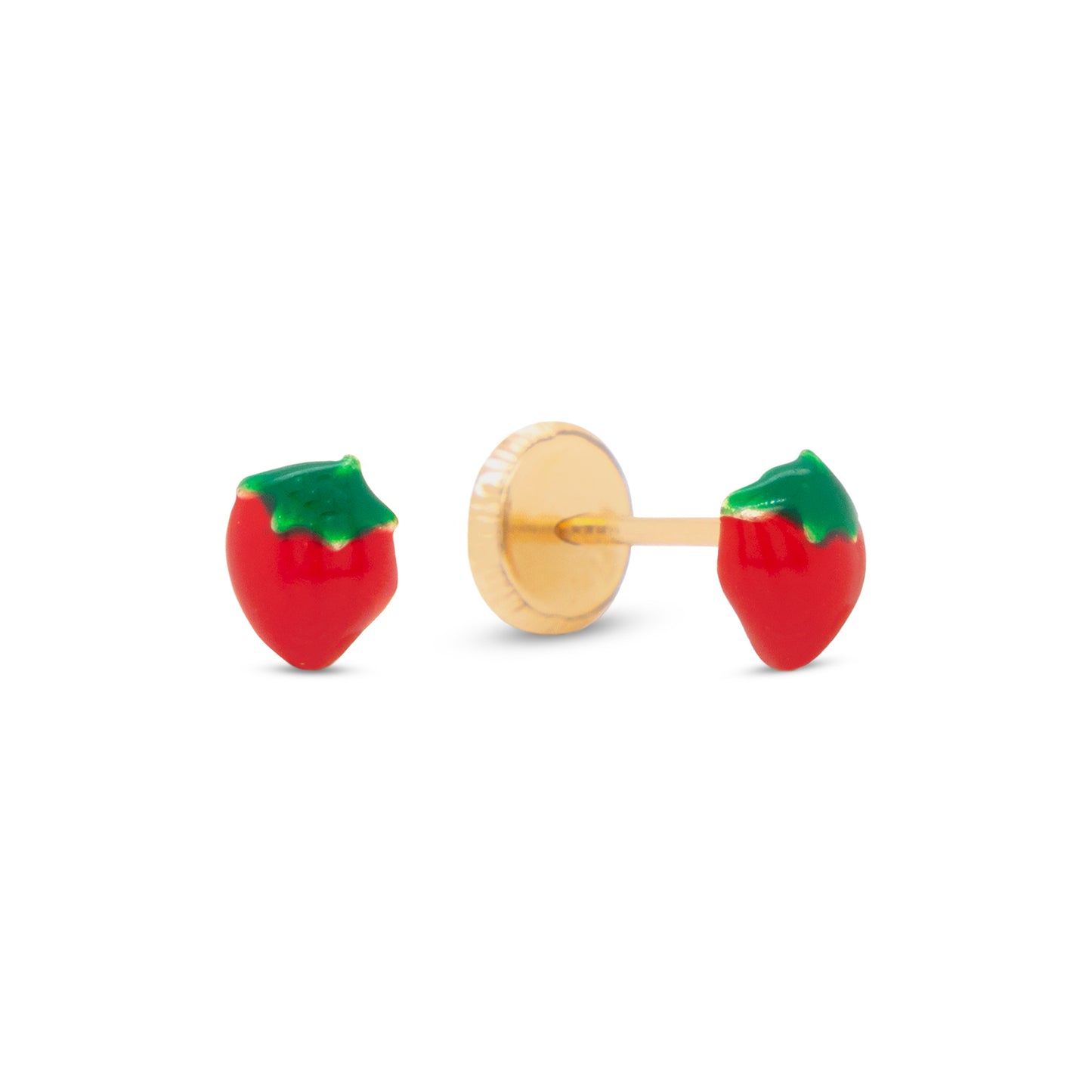 14K Yellow Gold Strawberry Enamel Screwback Earrings