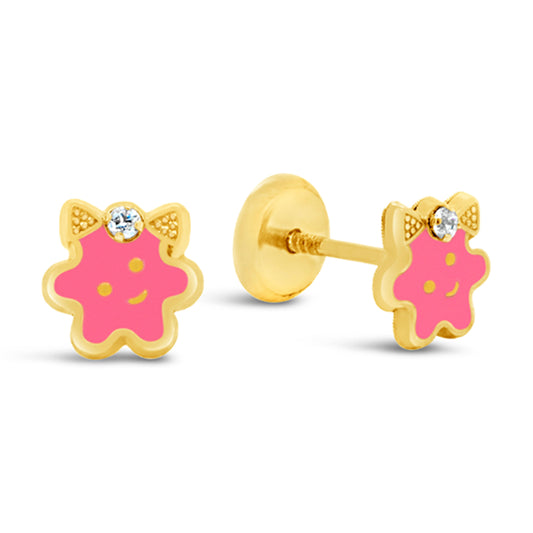 14K Yellow Gold CZ Happy Star Enamel Screwback Earrings