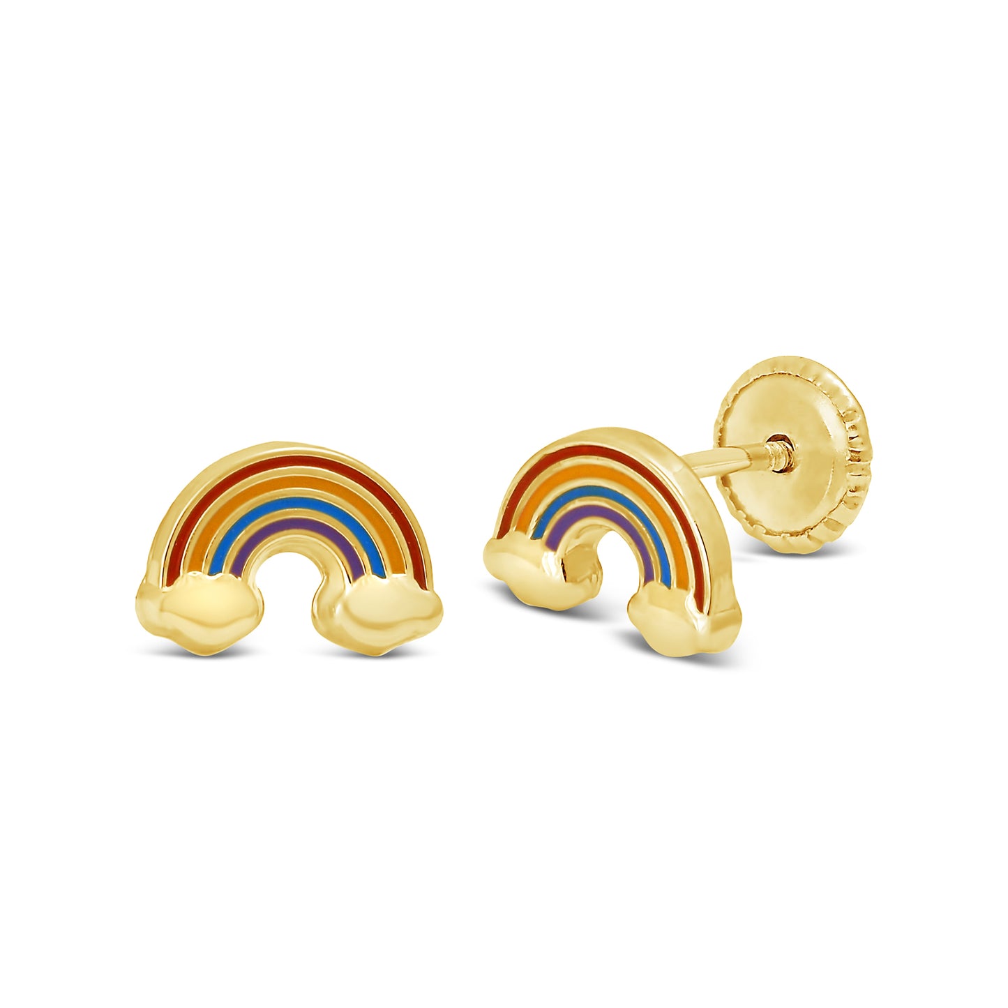 14K Yellow Gold Rainbow Enamel Screwback Earrings