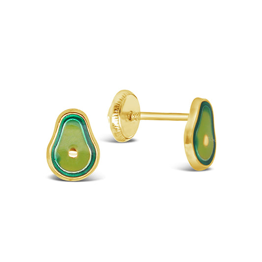 14K Yellow Gold Avocado Enamel Screwback Earrings