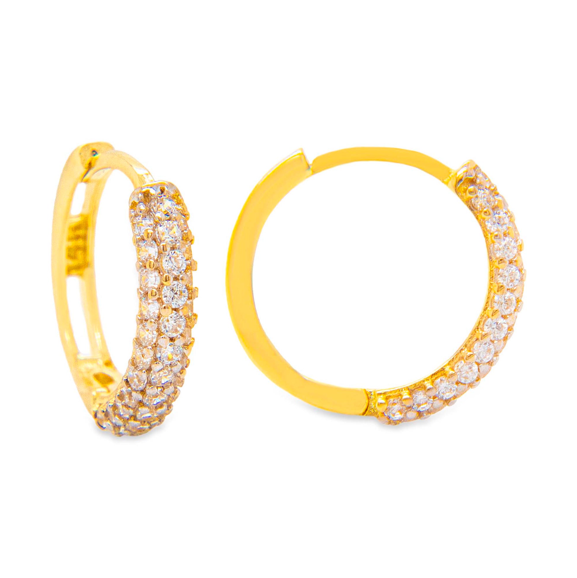 14k Yellow Gold CZ Micro Pave Huggie Earring