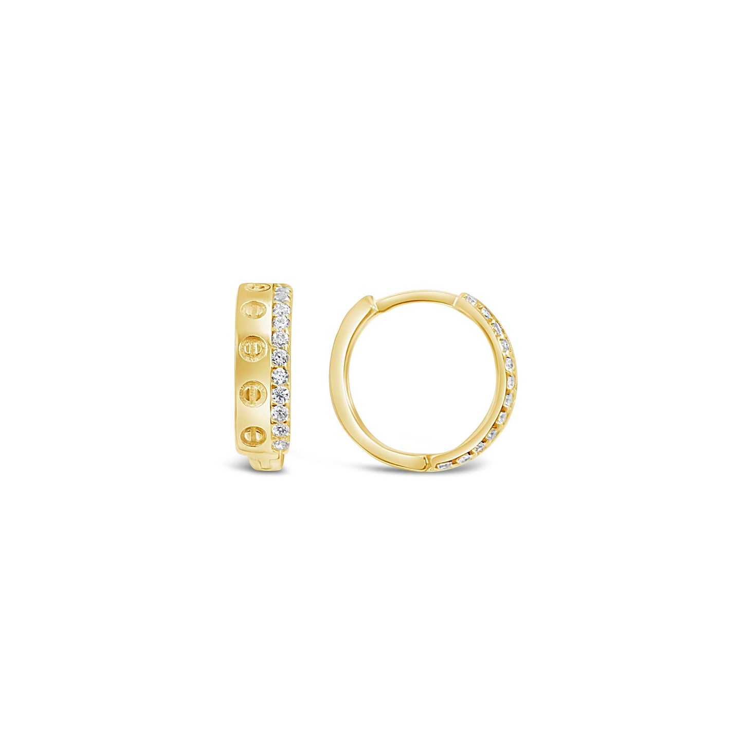 14k Yellow Gold CZ Line Nail Design Huggie Earring