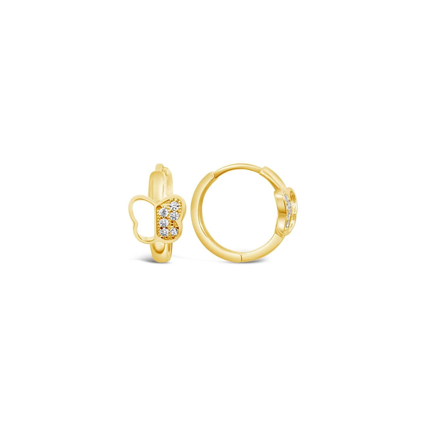 14k Yellow Gold CZ Open Butterfly Huggie Earring