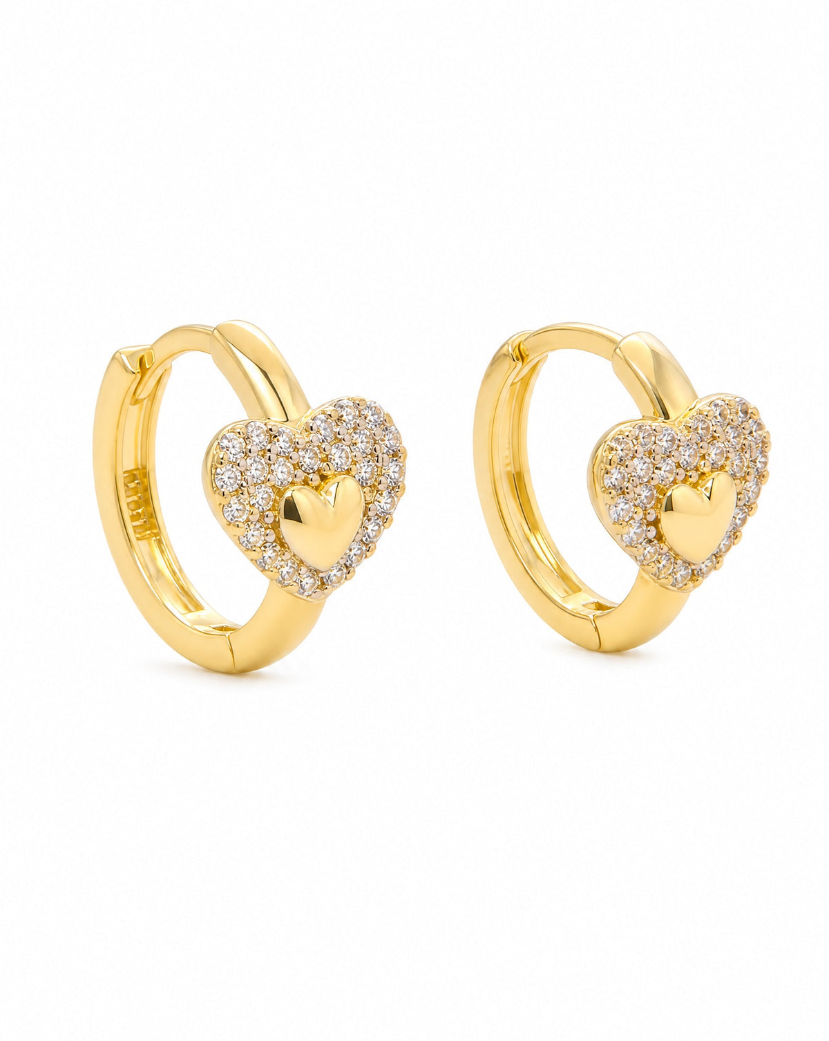 14k Yellow Gold CZ Heart Huggie Earring