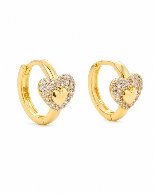 14k Yellow Gold CZ Heart Huggie Earring