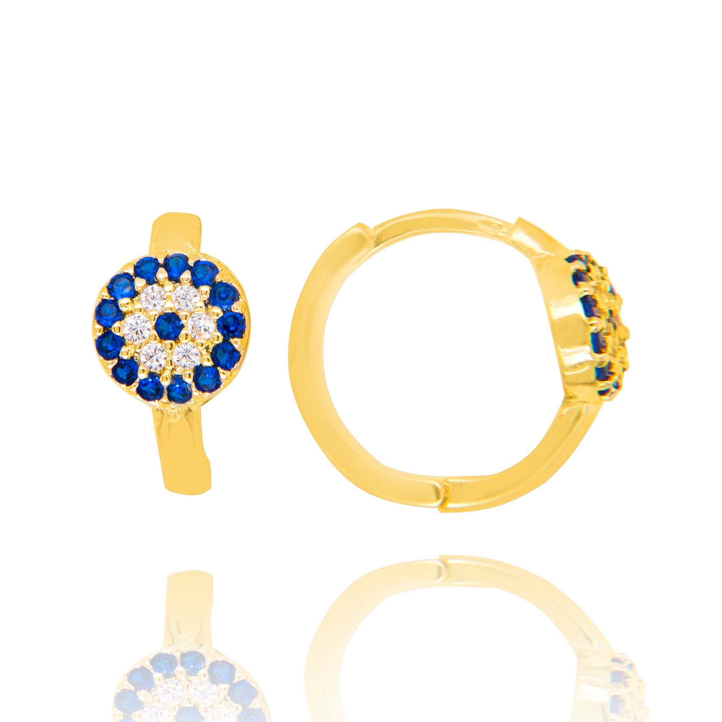 14k Yellow Gold Evil Eye Huggie Earring