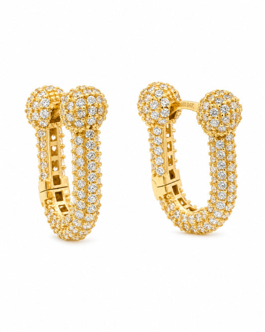 14k Yellow Gold CZ Micro Pave U Link Huggie Earring