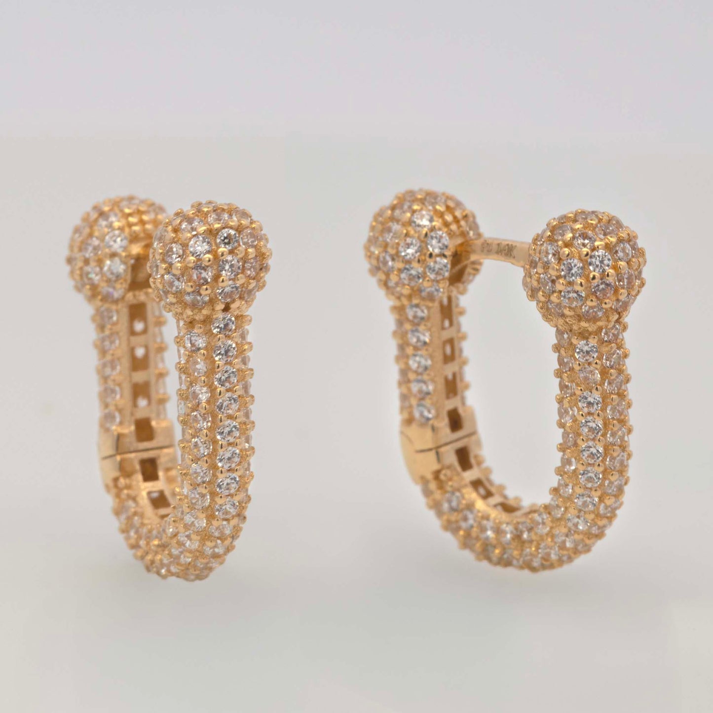 14k Yellow Gold CZ Micro Pave U Link Huggie Earring