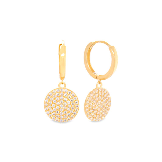 14k Yellow Gold Small Micro Pave CZ Round Huggie Earring