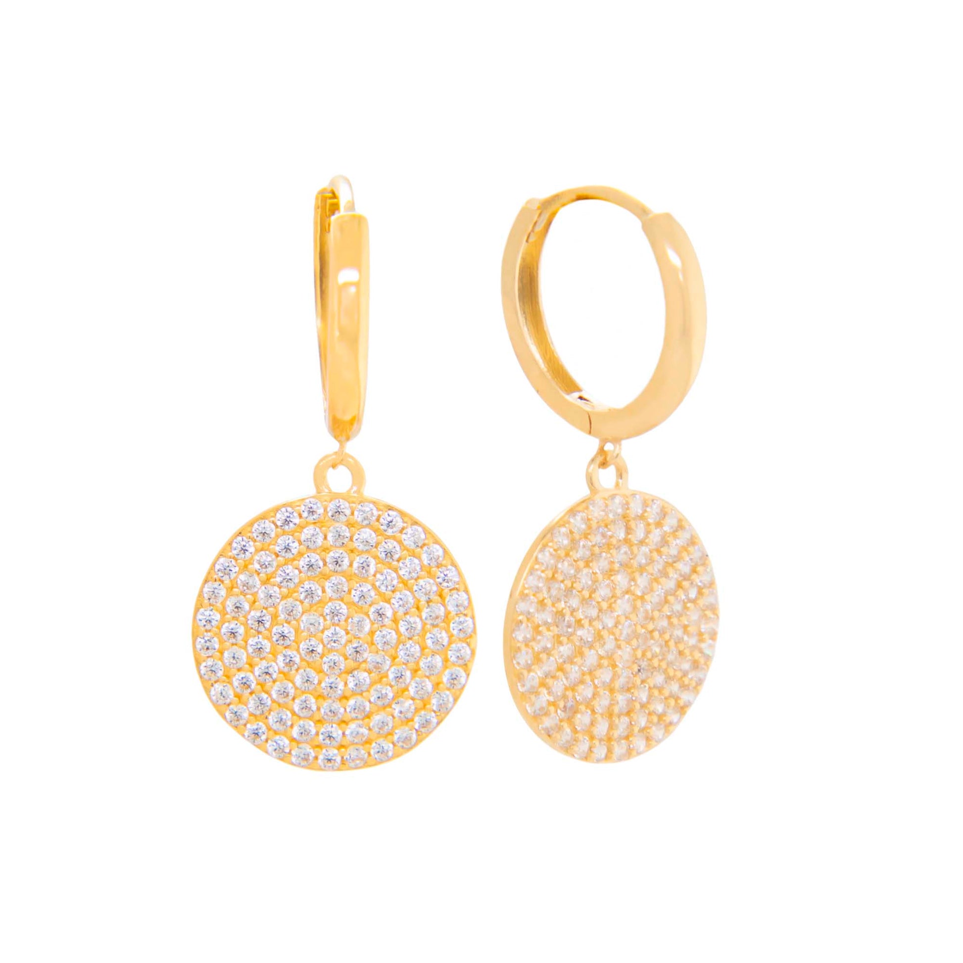 14k Yellow Gold Medium Micro Pave CZ Round Huggie Earring
