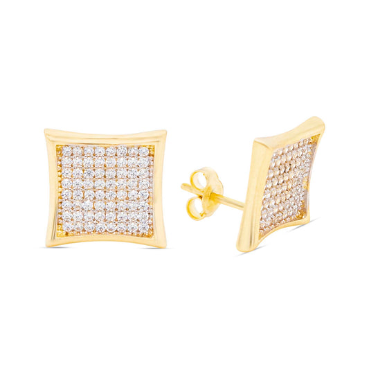 14k Yellow Gold White CZ Classic Square Earring