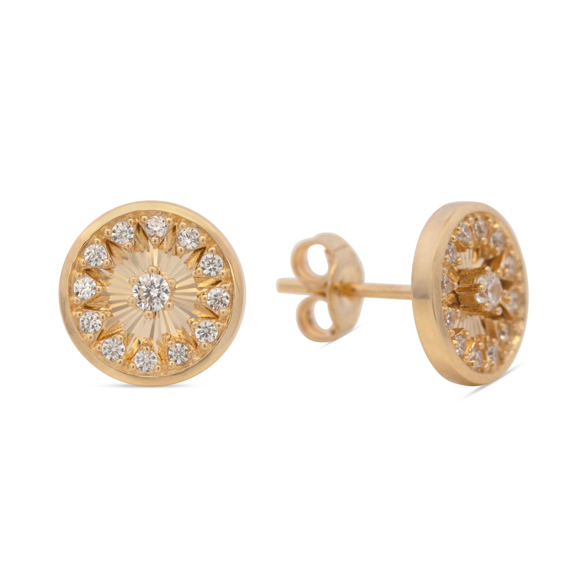 14k Yellow Gold CZ Round Shape Earring