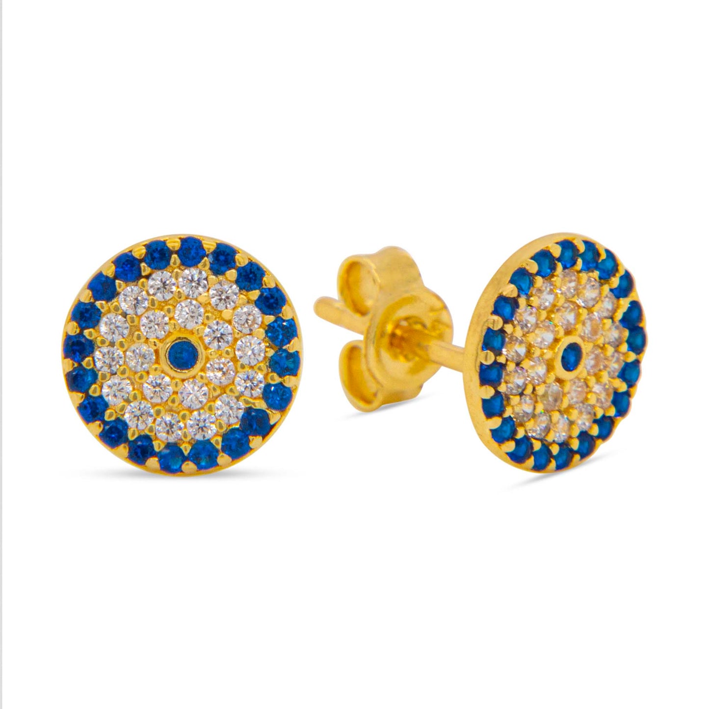 14k Yellow Gold CZ Round Evil Eye Earring