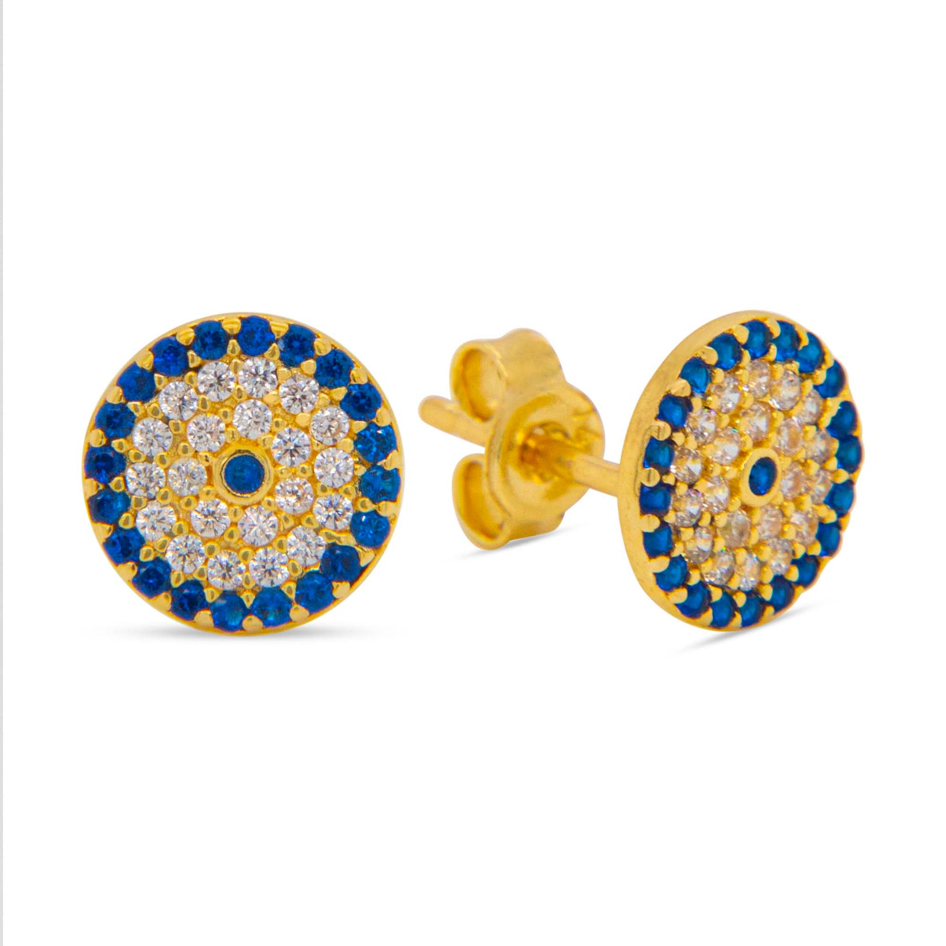 14k Yellow Gold CZ Round Evil Eye Earring