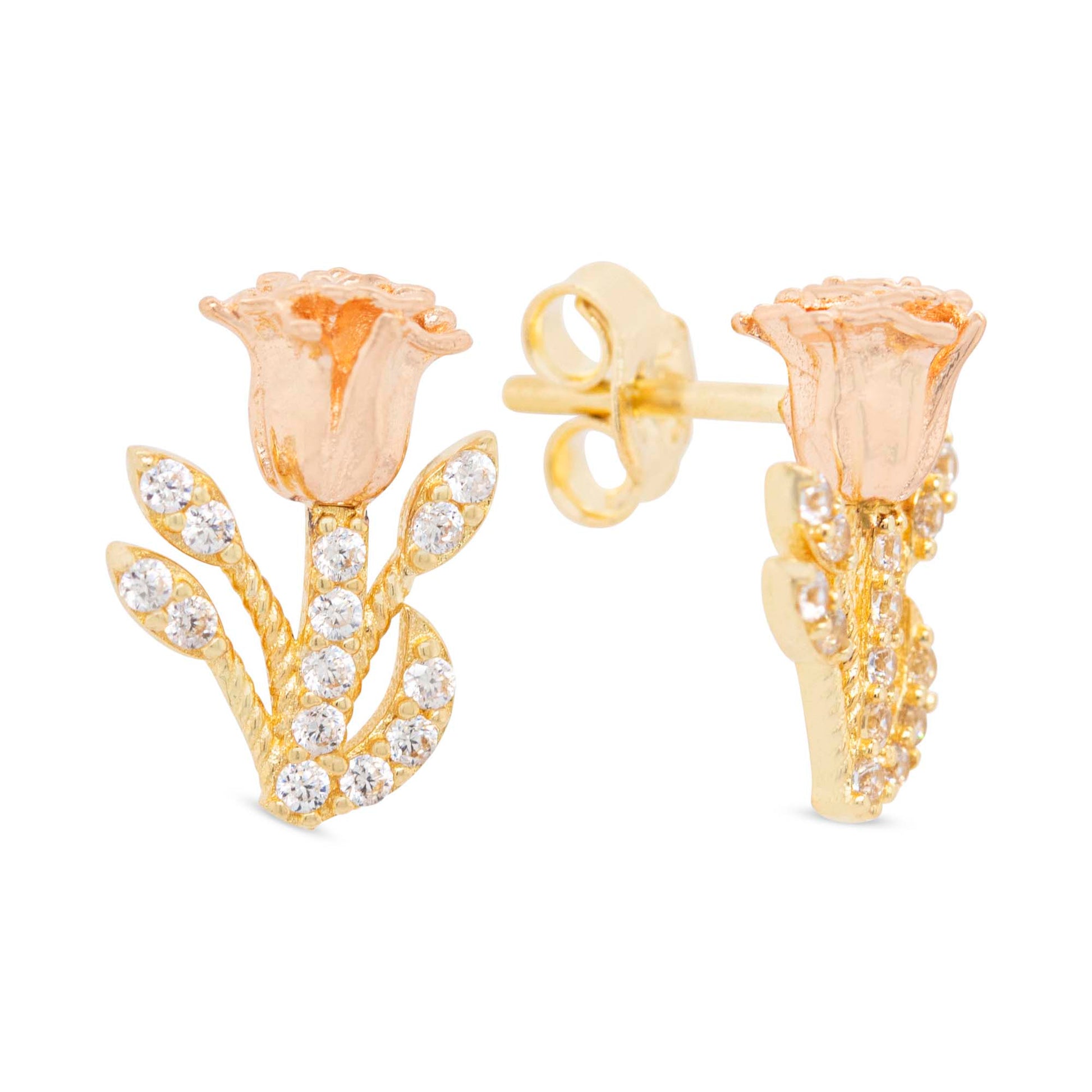14k 2 Tones Gold Rose Earring
