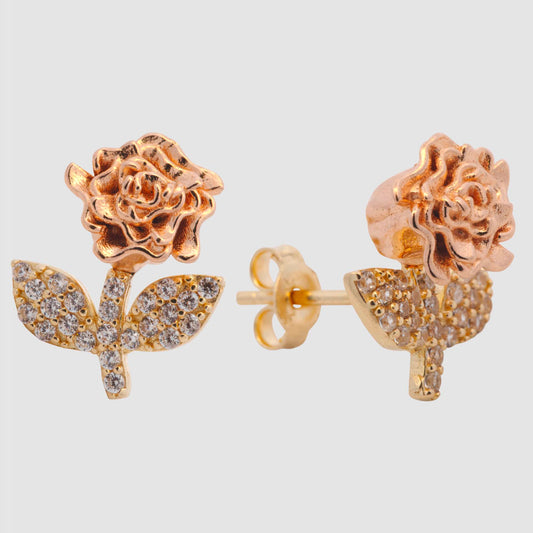 14k 2 Tones Gold Rose Earring-1