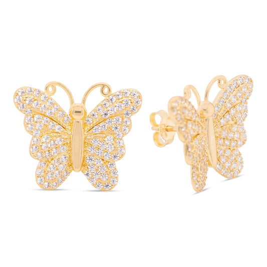 14k Yellow Gold MP CZ Butterfly Earring