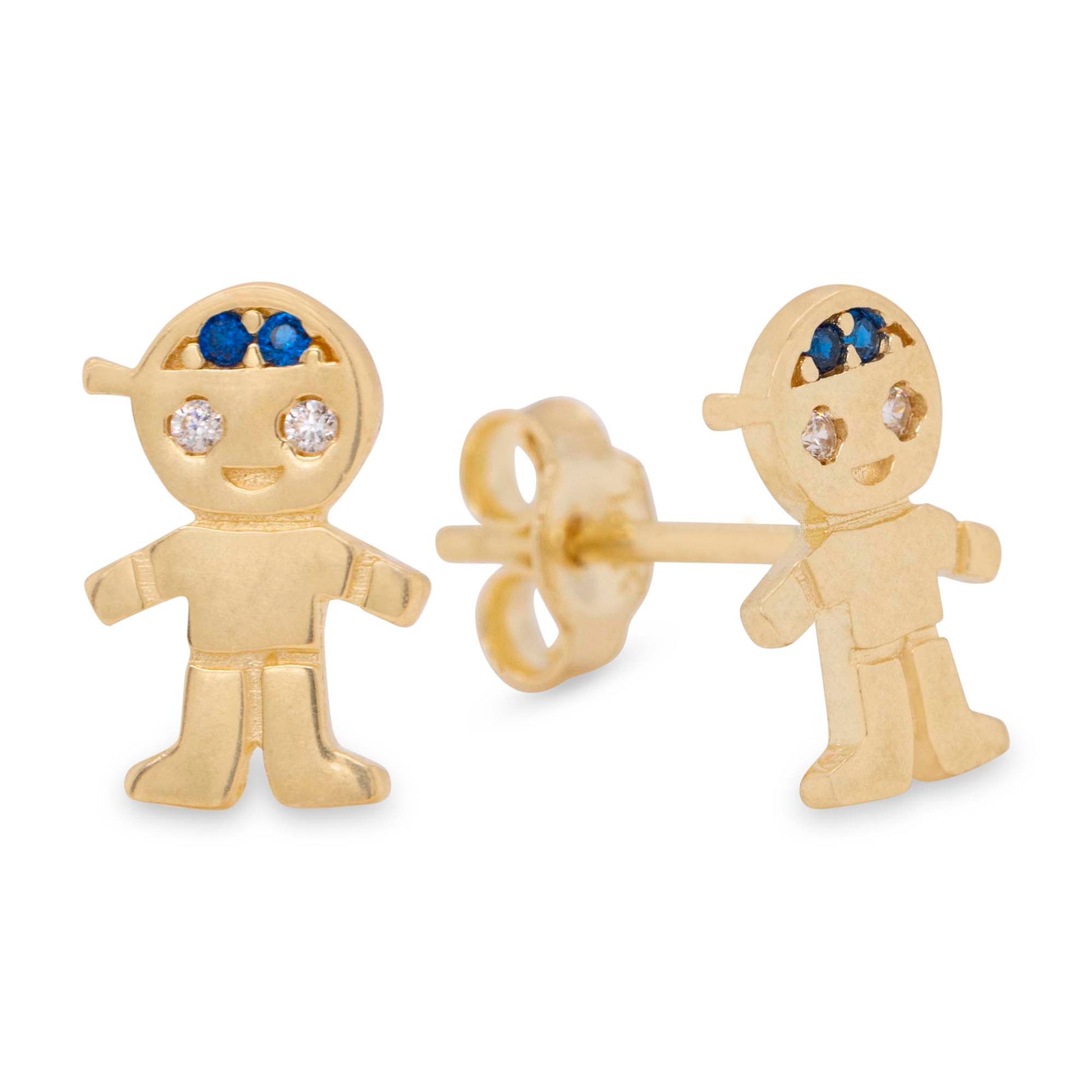14k Yellow Gold Blue CZ Boy Earring