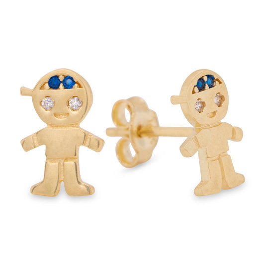 14k Yellow Gold Blue CZ Boy Earring