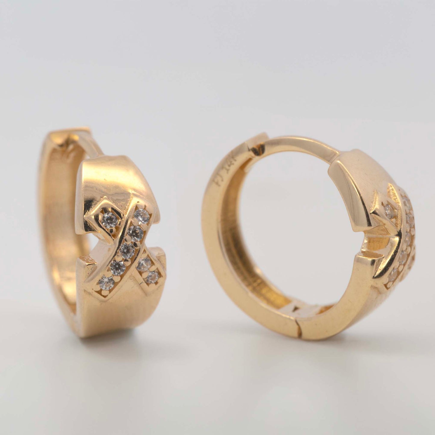 14k Yellow Gold CZ X Huggie Earring
