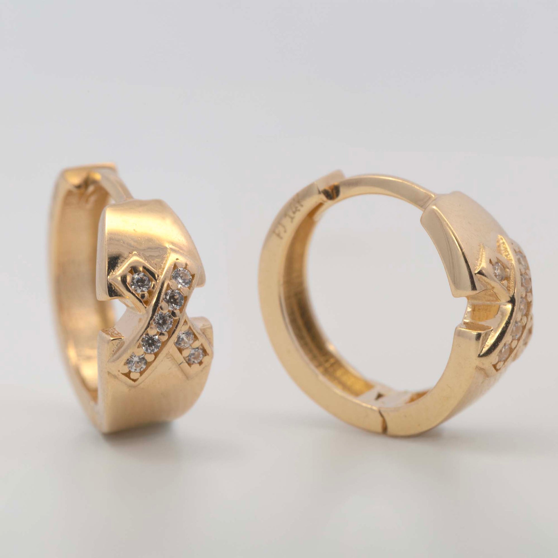 14k Yellow Gold CZ X Huggie Earring