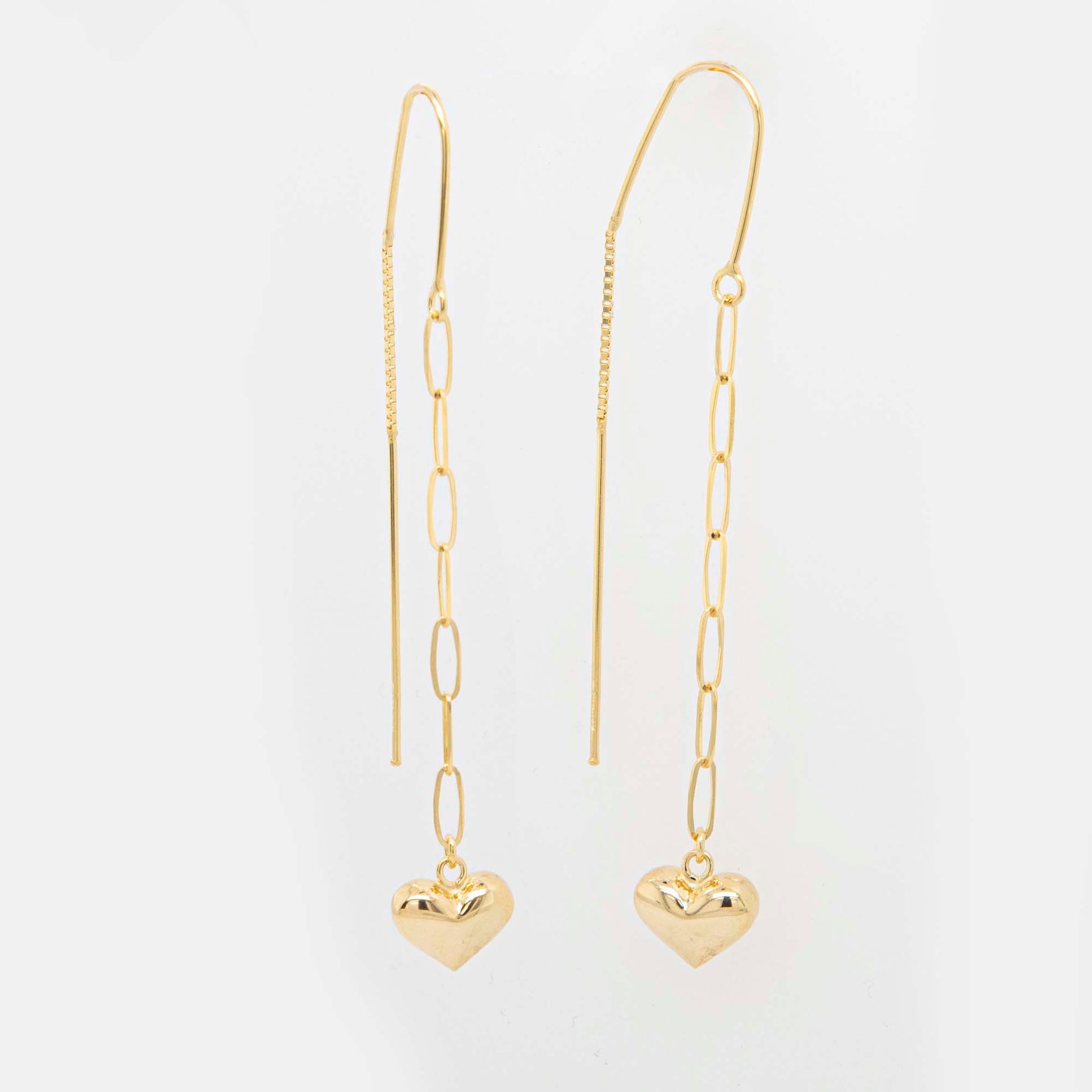 14K Yellow Gold Puffed Heart Dangling Earrings