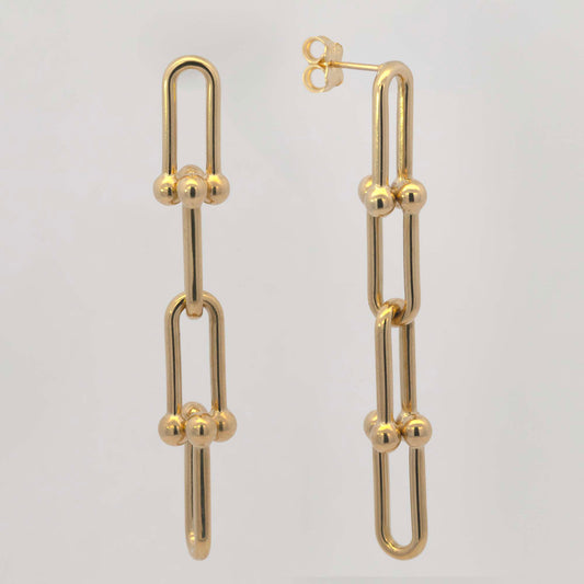 14K Yellow Gold U Link Dangling Earring-1