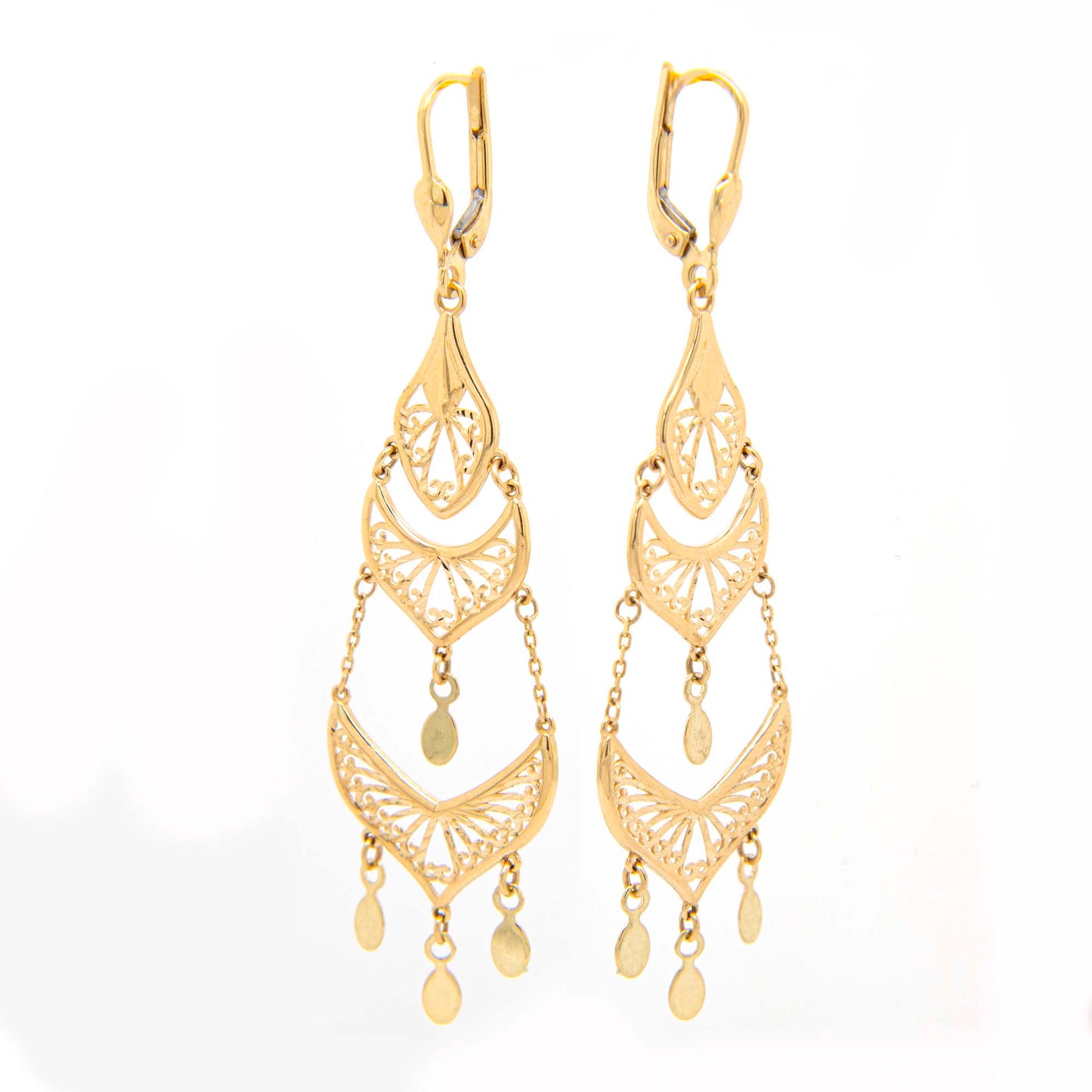 14K Yellow Gold Filigree Chandelier Earrings