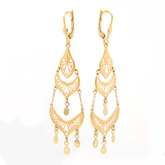 14K Yellow Gold Filigree Chandelier Earrings