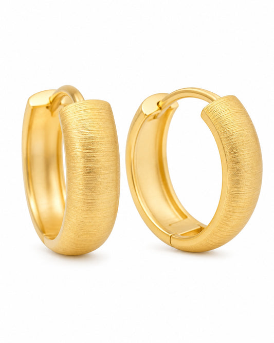 14k Yellow Gold Brushed Huggie Earring