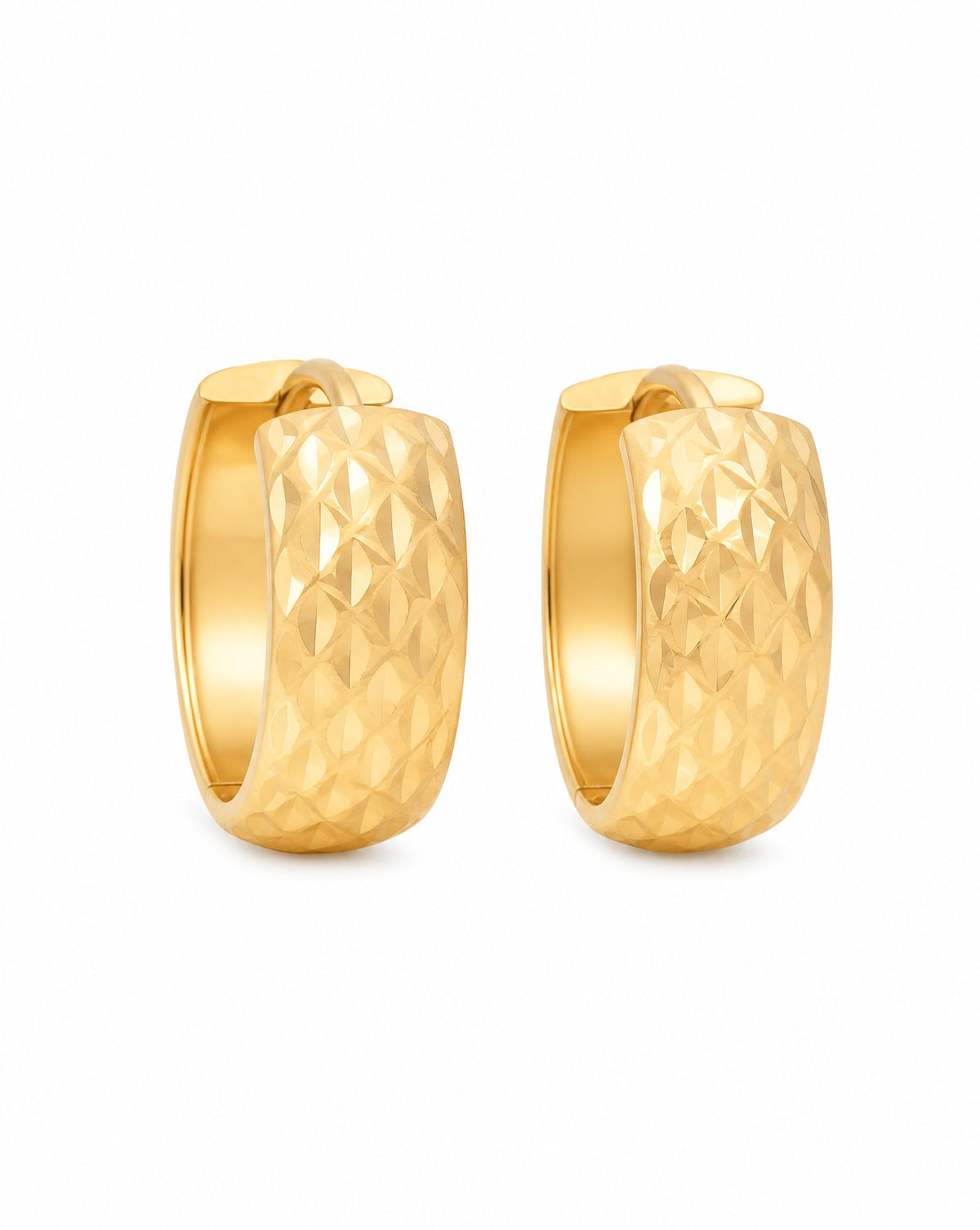 14k Yellow Gold Diamond Cut Huggie Earring