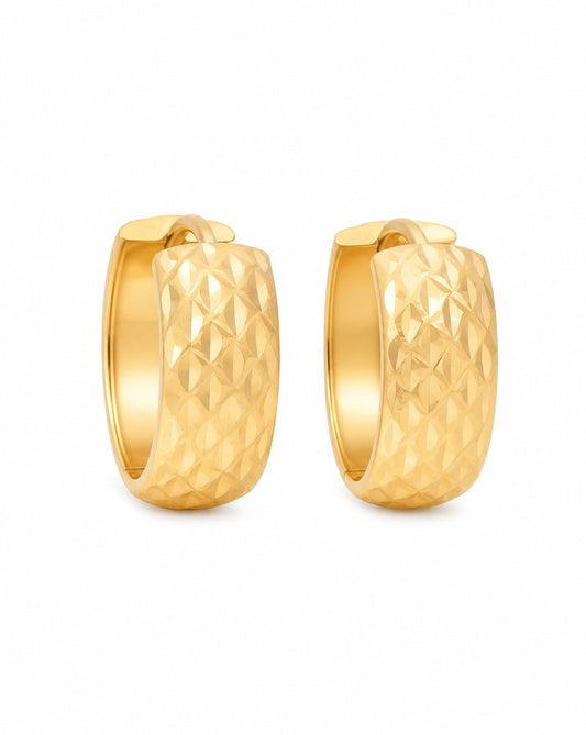 14k Yellow Gold Diamond Cut Huggie Earring