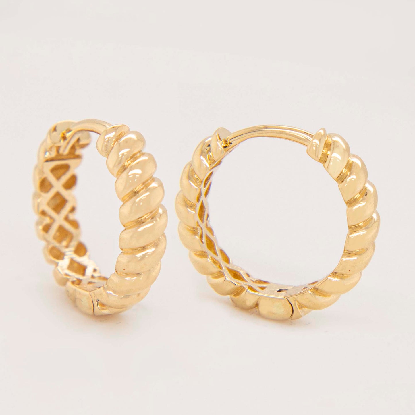14k Yellow Gold Twisted Huggie Earring