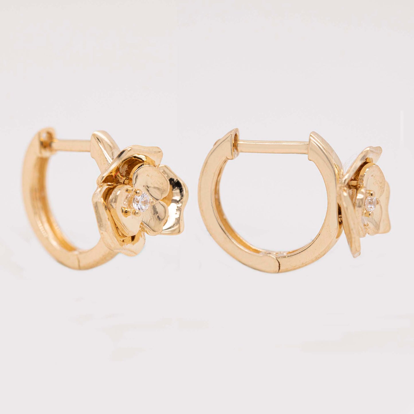 14k Yellow Gold 3D Flower Huggie Earring