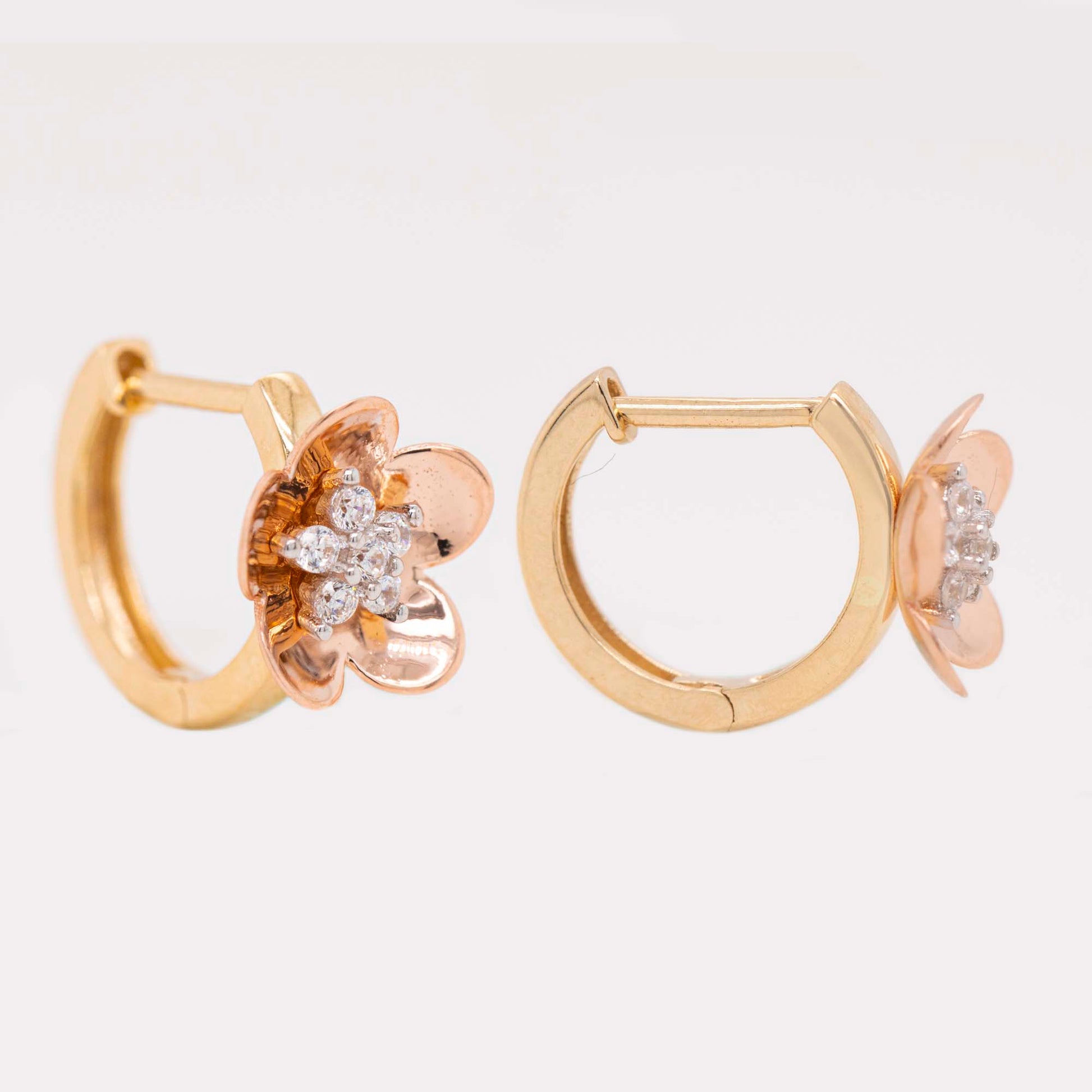 14k Tri Color Gold 3D Flower Huggie Earring