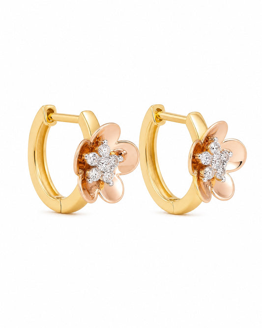 14k Tri Color Gold 3D Flower Huggie Earring