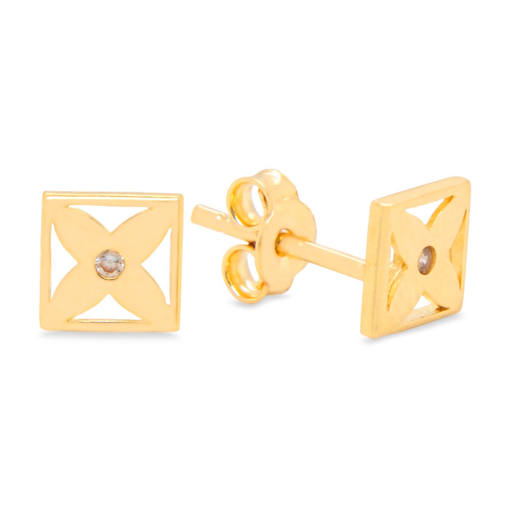 14k Yellow Gold Flower Earring