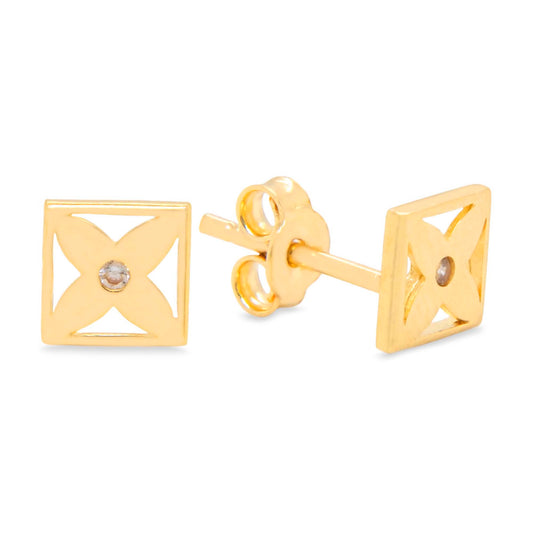 14k Yellow Gold Flower Earring