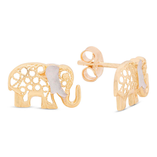 14k 2 Tones Gold Elephant Earring
