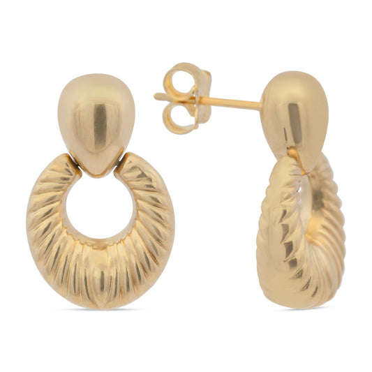 14k Yellow Gold Ribbed Open Round Earring
