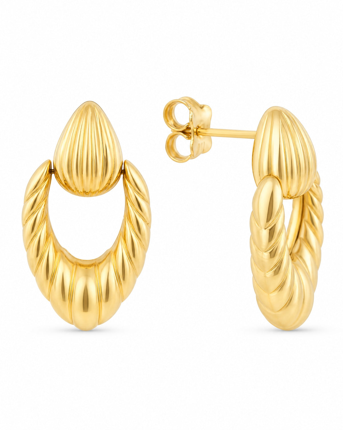 14k Yellow Gold Ribbed Open Triangle Earring