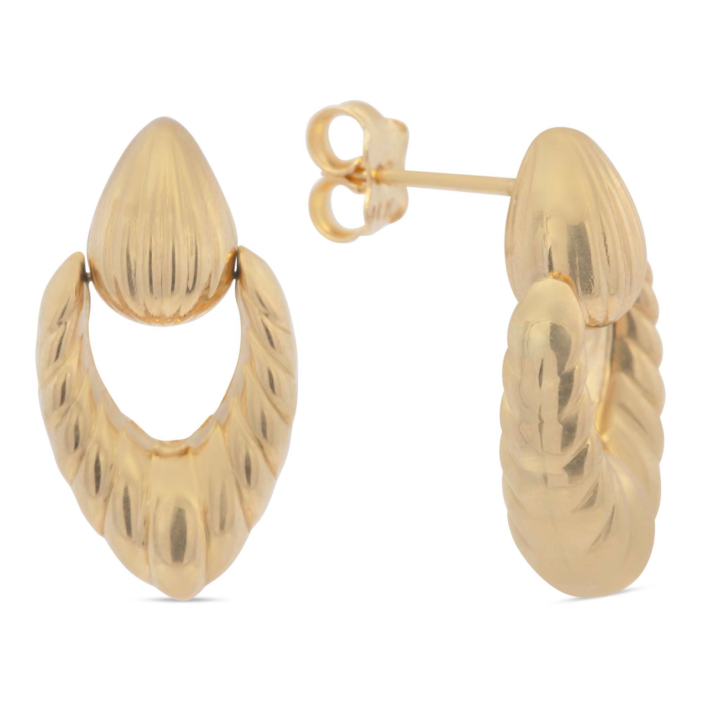 14k Yellow Gold Ribbed Open Triangle Earring