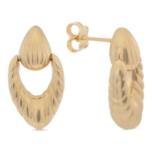 14k Yellow Gold Ribbed Open Triangle Earring