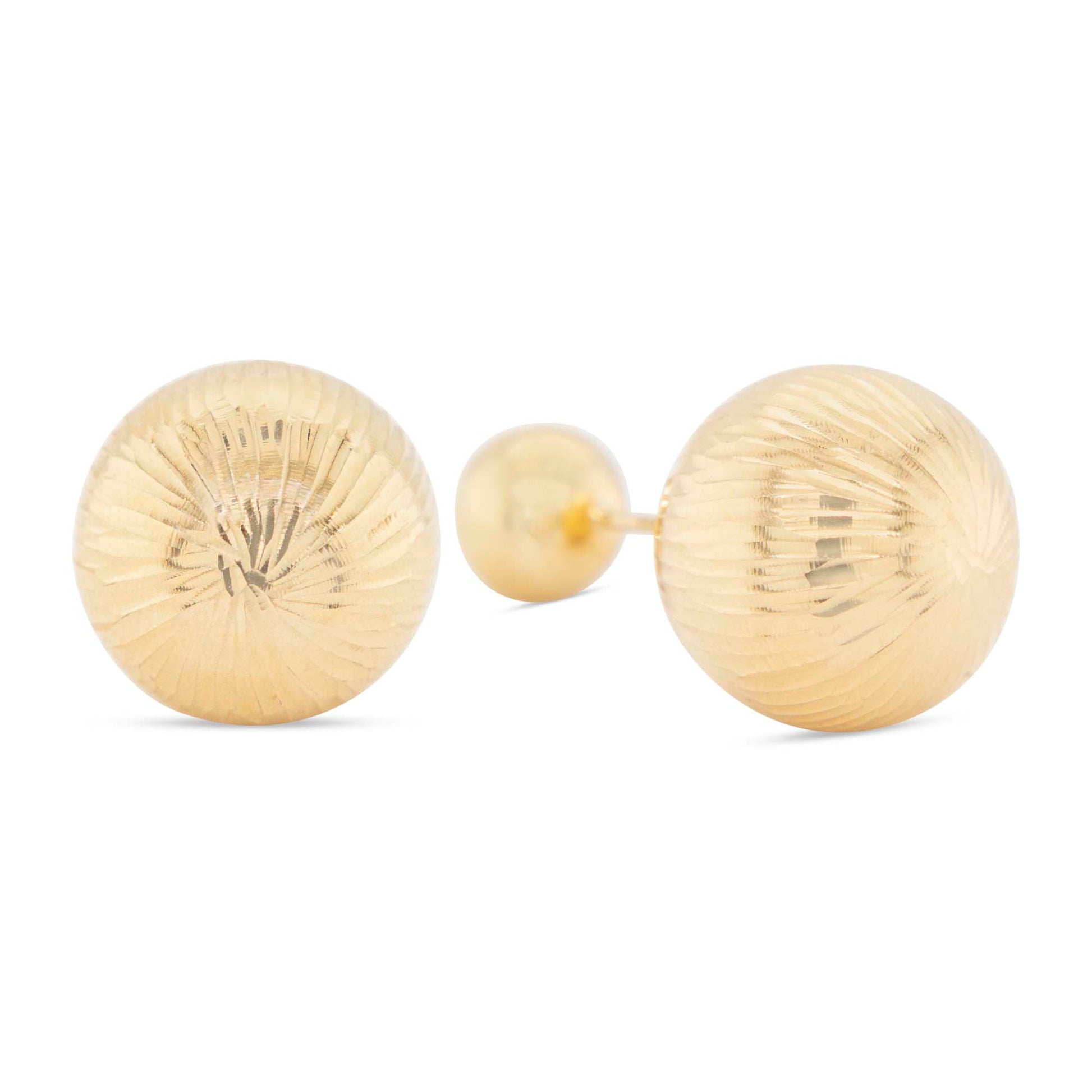 14k Yellow Gold Diamond Cut Doble Ball Earring