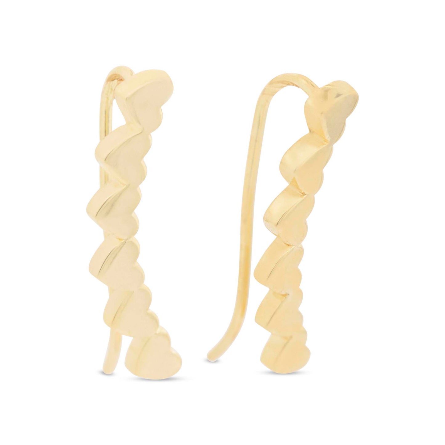 14k Yellow Gold Plain Hearts Earclimber Earring