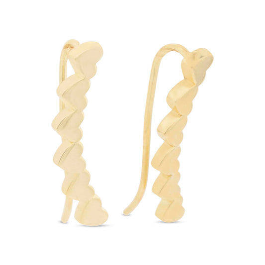 14k Yellow Gold Plain Hearts Earclimber Earring
