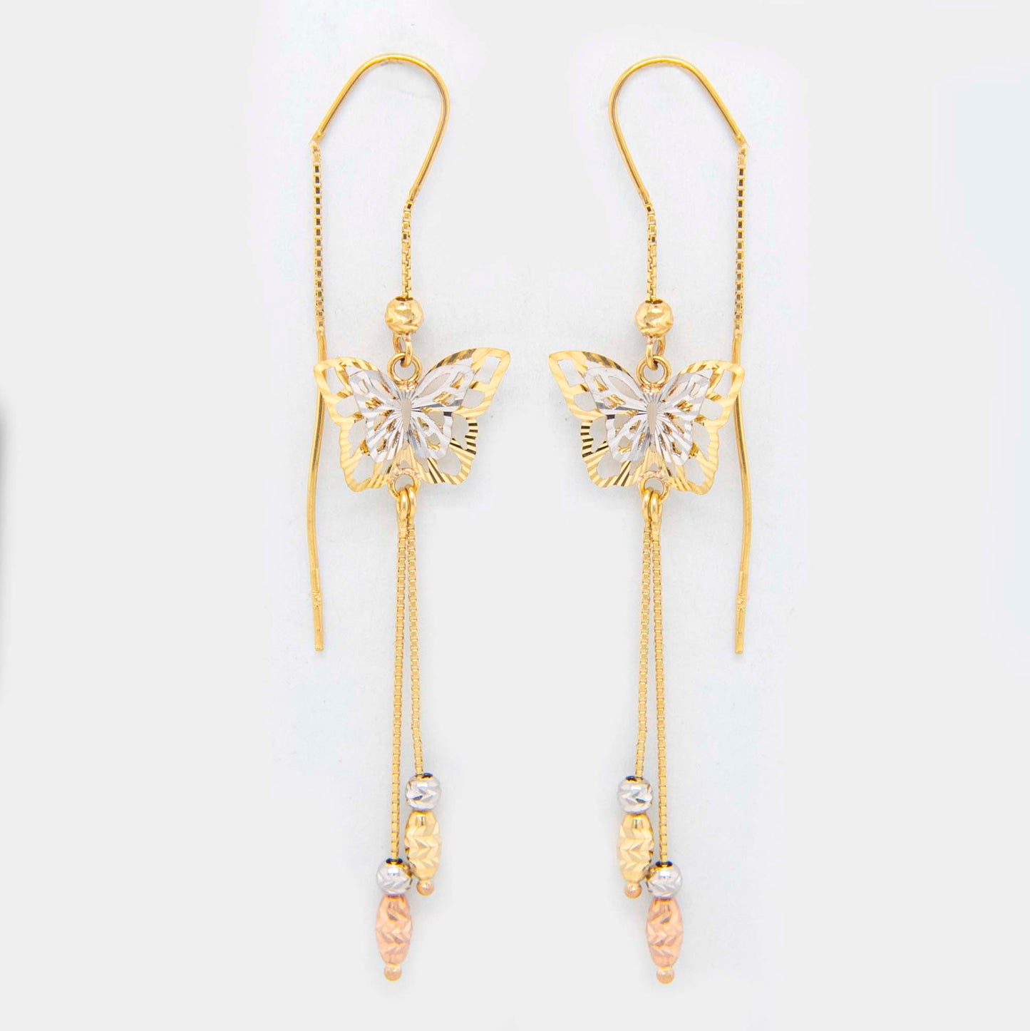14K Tri-Color Gold Filigree Butterfly Earrings Earring