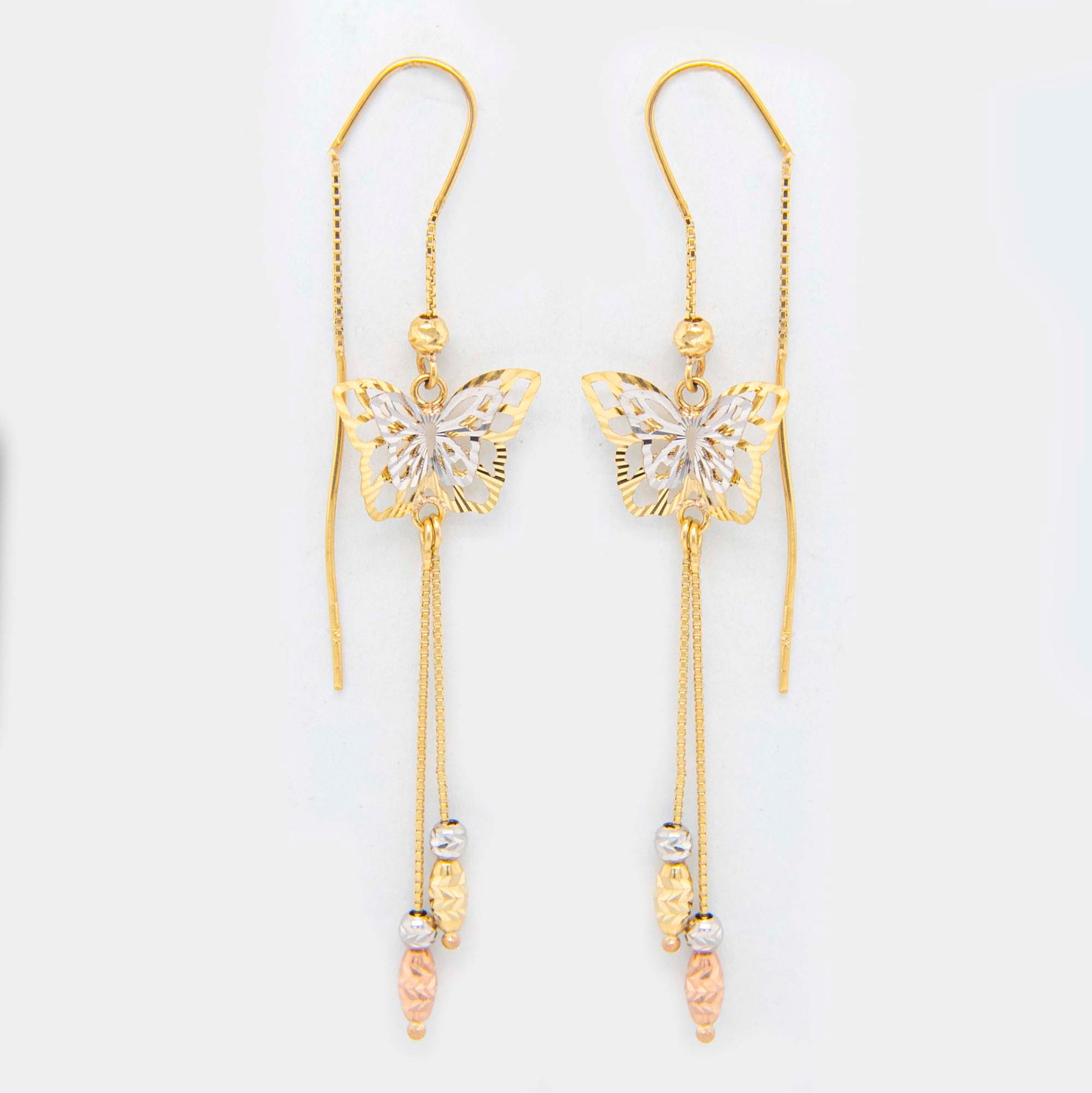 14K Tri-Color Gold Filigree Butterfly Earrings Earring