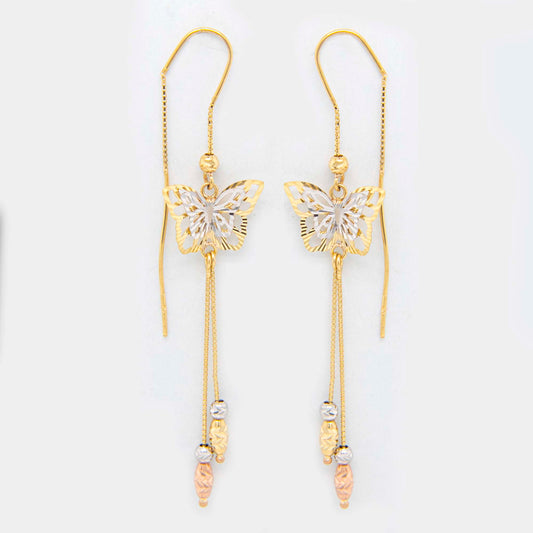14K Tri-Color Gold Filigree Butterfly Earrings Earring