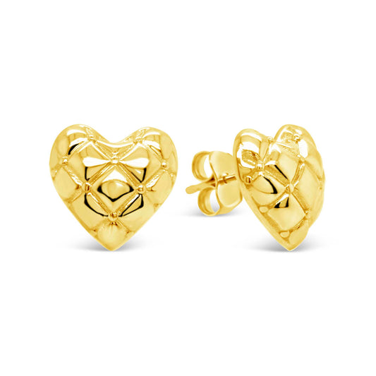 14K Yellow Gold Puffy Quilted Heart Earring